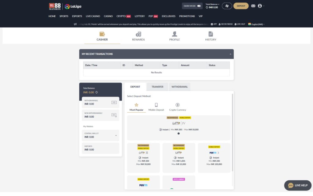 Depositing money m88